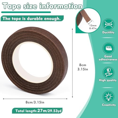 Floral Tape, 1/2inch Brown Flower Tape for Bouquet Floral Crafts