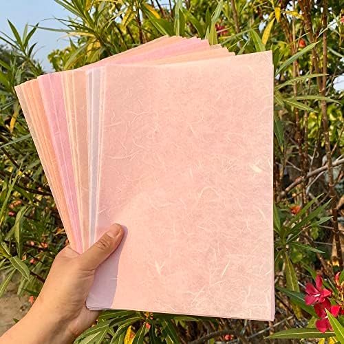 A4 Natural Fiber Mulberry Paper Sheets Art Tissue Washi Paper Design Craft Art Origami Suppliers Card Making Writing Painting 50 Sheets (Pink Pastel Tone, A4)