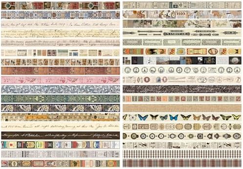 YUBBAEX Vintage Washi Tape Value Pack 36 Rolls Antique Printed Masking Tape Retro Decorative for Arts, DIY Crafts, Journal Supplies, Planners, Scrapbook, Card/Gift Wrapping (Classical)