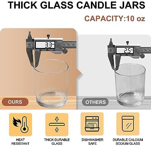 SHOWIN Thick Candle Jars for Making Candles 12 Pcs, 10 OZ Clear Empty Jars with Wood Lids for Candle Making, Sample Container