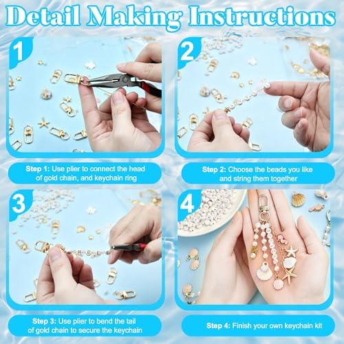 792pcs Seashell Keychain Making Kit | Ocean DIY Craft Key Chain Accessories