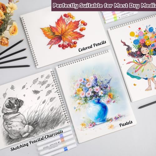 4 Pack Sketch Book 9 × 12 Inch, Top Spiral, 30 Sheets Each, Pink | 100gsm Acid-Free Paper, Hardcover with Rigid Backing, Lay-Flat Top Spiral, Ideal for Graphite, Ink & Charcoal