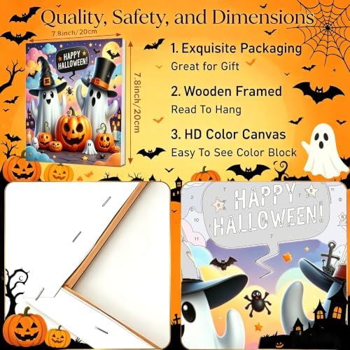 2 Pack Halloween Ghost Paint by Numbers Kit for Kids with Frame 8x8 inch