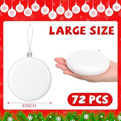 Zubebe 72 Pcs 4 Inch Christmas Blank White Ball Ornaments