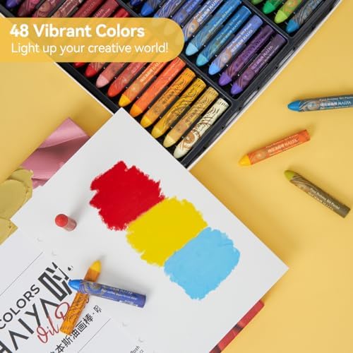 Paul Rubens Oil Pastel Set, Artist Oil Pastels, Oil Art Kit, Includes 48 Brightly Colored HAIYA Soft Oil Pastels + 1 Palette Knife+ 1 Roll of Masking Tape+ 1 Acrylic Marker + 10 Oil Pastel Paper