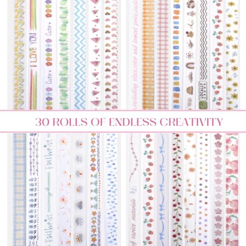 EORTA 30 Rolls Neutral Washi Tape Set, Thin 5mm Skinny Masking Tape (0.19 Inch Wide), Modern Minimal Planner Tape for Journaling, Scrapbooking, Gift Wrapping & DIY Crafts, Modern Minimal Line Set