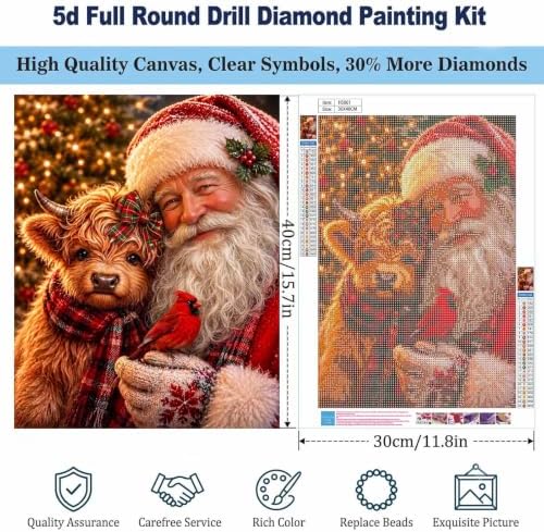 Christmas Diamond Art Kits for Adults, Santa with Cow Diamond Painting