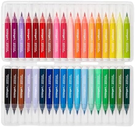 KINGART Brush Tip Watercolor Illustration Markers with Case, 36 Colors, Wide Barrel for Easy Hold, Water-based Non-Toxic Ink, Soft Flexible Tip for Graphic, Sketch, Comic Art, Manga & Lettering