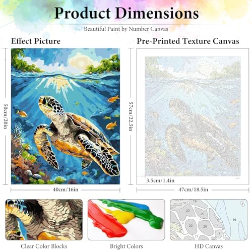 Sea Turtle Paint by Numbers Kit for Adults Without Frame 16x20 IN