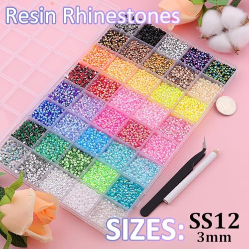 40000Pcs Resin Jelly Rhinestones for Bedazzling, 3mm Mixed-Color Flatback Gems for Diamond Art, Bedazzler Kit with 1Pcs 10ml B7000 Jewelry Glue for Crafting Crafts Book Shoes Nail Art