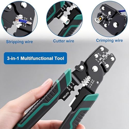 smseace Wire Crimping tool Wire crimper,stripper and cutter for insulated/Bare/Heat Shrink connectors(22-10 AWG) Multifunctional stripping crimping pliers (No connector included)