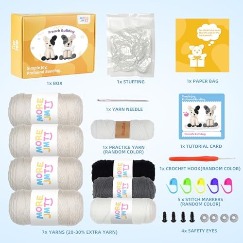 MOREJMTT Crochet Kit for Beginners Animal,Crochet Animal Kits,Crocheting Kit for Starters,Learn to Crochet with Step-by-Step Video Tutorials,Beginner Crochet Kits for Adults(2 Pack French Bulldog)