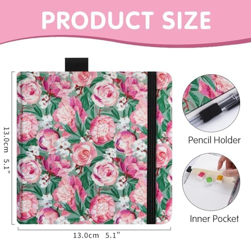 Watercolor Art Sketchbook,5 x 5 inches Portable Hardcover Journal Sketchbook,30 Sheets 140lb/300gsm Acid-Free Drawing Paper,Travel Mixed Media Notebook for Beginners Artists,Pink Peony