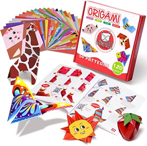 GAMENOTE Origami Kit for Kids Ages 8-12, 54 Projects, 120 Sheets with Book | Double-Sided Origami Paper includes 54 guided projects, 120 sheets and a step-by-step book for beginners ages 5-8.