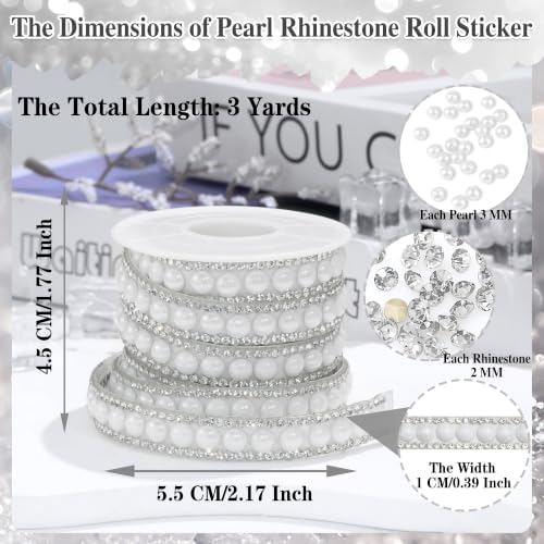 Pearl Rhinestone Roll Sticker 1 cm Wide White Pearl Crystal Ribbon