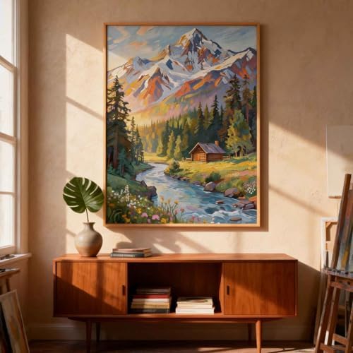 Amphol Paint by Number Kit for Adults Beginners - 16x20 Inch DIY Mountain Morn Paint by Numbers, Unframed Landscape Oil Painting Kit for Home Wall Decor, Stress Relief with Acrylic Paint Set