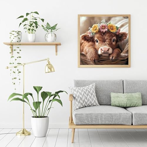APTDYIGL 5D Highland Cow Diamond Painting Kits for Adults Beginner,DIY Cow Diamond Art Kits for Adults,Round Full Drill Diamond Dots with Gem Art Kits,Home Wall Decor 13.7X13.7inch