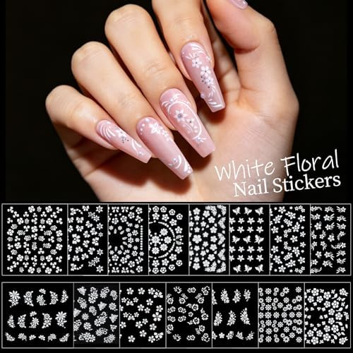 Teenitor 50 Sheets Nail Stickers for Nail Art, Colorful Flower Nail Art Stickers for Kids, 3D Self Adhesive Black & White Flower Fingernail Stickers for Women Girl, Daisy Nail Decals for Spring Summer