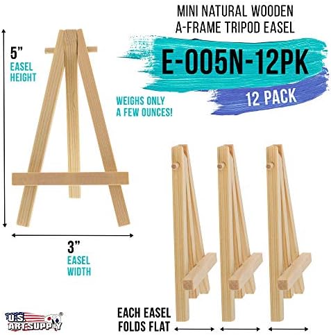 U.S. Art Supply 5" Mini Easel (12 Pack) - Natural Wooden A-Frame Tabletop