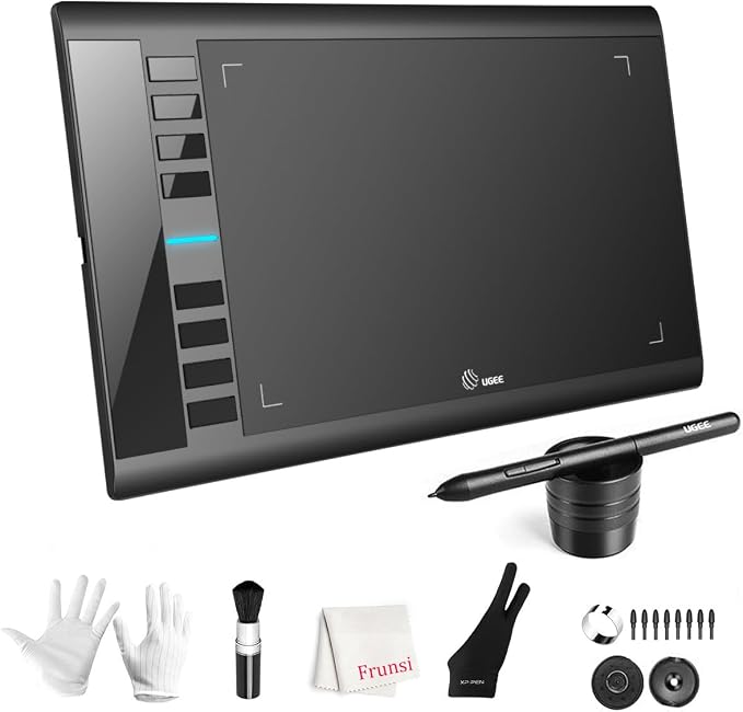 UGEE M708 Drawing Tablet, 10x6 inch Large Space for Digital Drawing | 8 Hot Keys, Passive Stylus of 16384 Levels Pressure, Digital Graphics Art Tablet, For PC Paint, Design, Art Creation Sketch