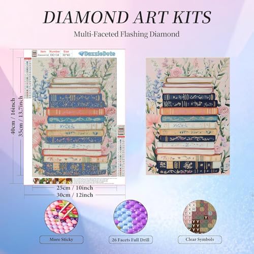 Books Diamond Art Kits for Adults Round Diamond Painting 12x16 Inch