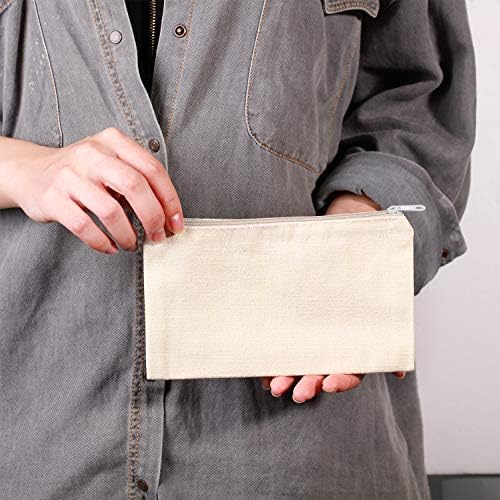 Gejoy 10 Pack Blank Canvas Cosmetic Bags Zipper Pouch DIY,S,Beige
