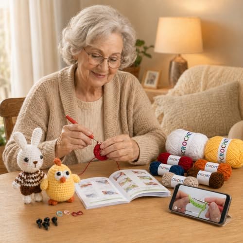Xanlon Crochet Kit for Beginners,3pcs Animals Knitting Beginner Starter Kit