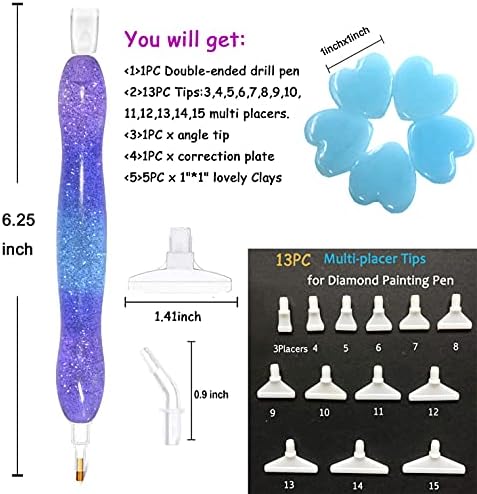 Praise V Do Diamond Painting Art Drill Bead Pen Accessories Tool Kit, 5D Diamond Painting Drill Pen Stylus Tips Placers Heads and Glue Clays Shine Purple