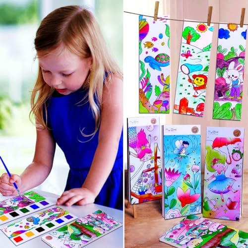 JUNQIU 4Pack Paint with Water Books for Kids Ages 4-8, Mess Free Coloring for Toddlers, Watercolor Coloring Books, Easter Basket Stuffers For Girls Boys, Stocking Stuffers For Kids