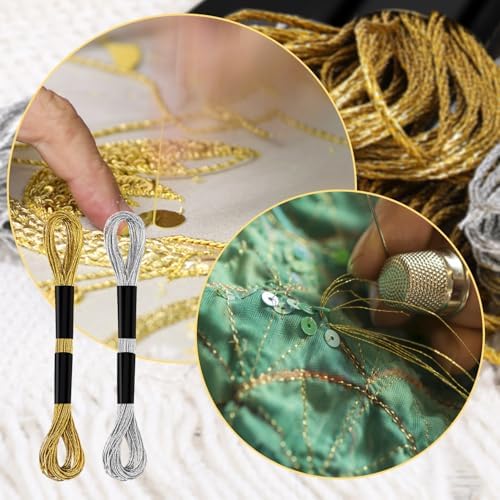 6 Skeins Embroidery Threads, Metallic Embroidery Floss (Gold + Silver)