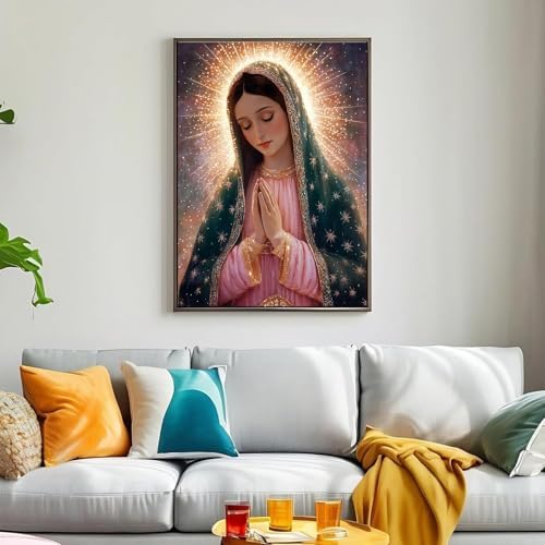 ckdiluy Virgin Mary Diamond Art Kits for Adults Beginners, 5D DIY Religion Diamond Painting Kits, Full Round Drill Diamonds Dots Gem Art Crystal, Home Wall Decor 12X16 Inch