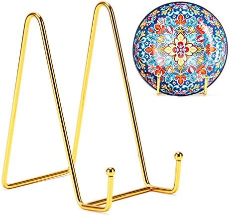 Kruodop 6 Inch Plate Stands for Display, 3 Pack Plate Holder Display Stand, Gold Metal Frame Easel Holder Stand for Pictures,Book, Photo, Decorative Plate