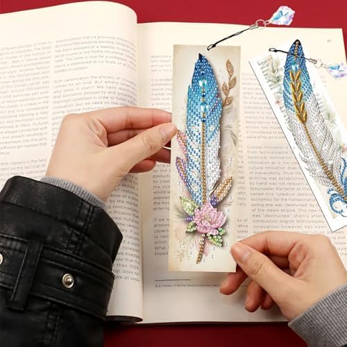 4-Piece 5D Diamond Painting Bookmarks Set, DIY Craft Kit with Rhinestones – Elegant Vintage Style Feather Design, Perfect for Book Lovers Adults, Unique Diamond Art Craft Bookmarks with Tassels
