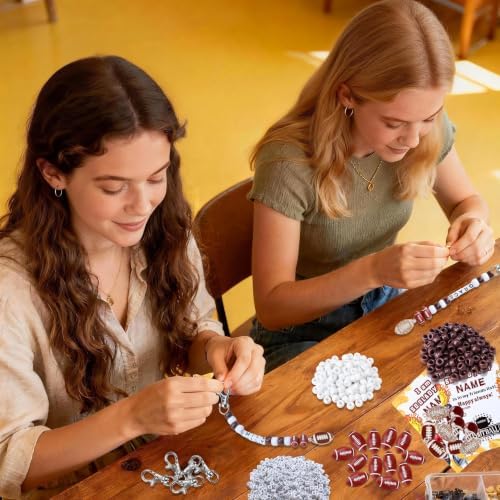 Tuhangcc 501 Pcs Football DIY Keychain Making Kit, Adjustable Letter Alphabet Beads Strings, 12 Charm 16 Cards with Lobster Clasps & Strings for Sport Theme Party Favor Gift (Football)