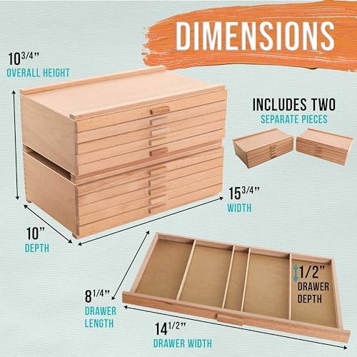U.S. Art Supply 10-Drawer Artist Tool Supply Box with Storage Drawers | 5 Compartments per Drawer - Hardwood Art Box for Artist Supplies, Brushes, Pencils, Erasers, Tool Storage Organizer Case