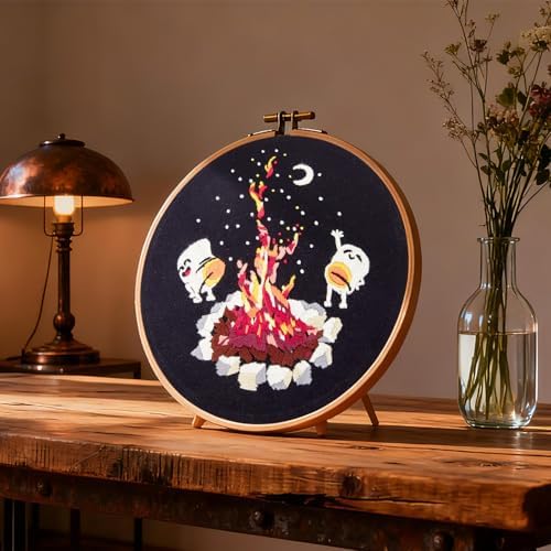 Crafmanoe Embroidery Kits for Beginners Adults, Cute Hand Embroidery Starter Kits, Counted Cross Stitch Kits for Beginners DIY Craft Kits for Adults Women, Embroidery Hoops, Thread and Video Tutorial