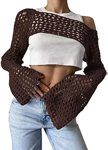 KEOMUD Women Crochet Tops Y2K Hollow Knit Bolero Shrug