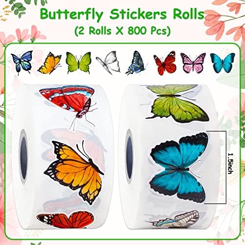 1600 PCS Butterfly Roll Stickers, 16 Styles Butterfly Stickers for Kids