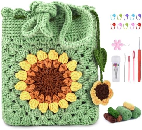 Pnytty Crochet Kit for Beginners, Sunflower Phone Bag Crochet Kit for DIY
