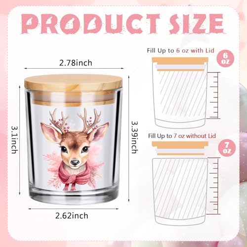 Ziliny 10 Pcs Pink Christmas Glass Candle Jars Empty Containers Bulk 7 oz Pink Elk Snowman Santa Claus Glass Jars with Cork Lids Tins for Candle Making Storing Biscuits Party Favors