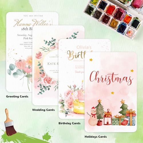 Prudiut 50 Pack Watercolor Postcards, 4x6 Inch, 140Lb Cotton Paper