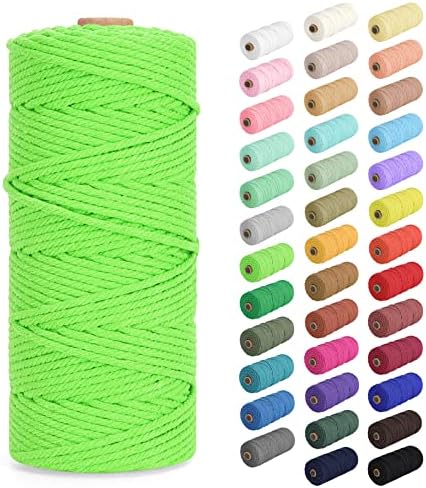 Natural Cotton Macrame Rope - 2mm x 220Yards (656Feet), 2 Strands Twisted Macrame Cotton Cord for Wall Hanging, Plant Hangers, Crafts, Gift Wrapping and Wedding Decorations, Grass Green