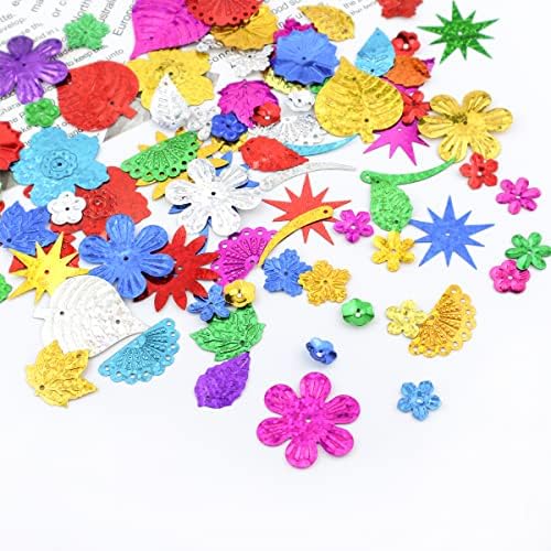 Mixed Sequins and Spangles Craft Supplies, Creative Color Beads Sequins Greeting Card Decoration Gold Foil Iron Slices for Wedding Christmas Clothes Jewelry (Flowers and Leaves)