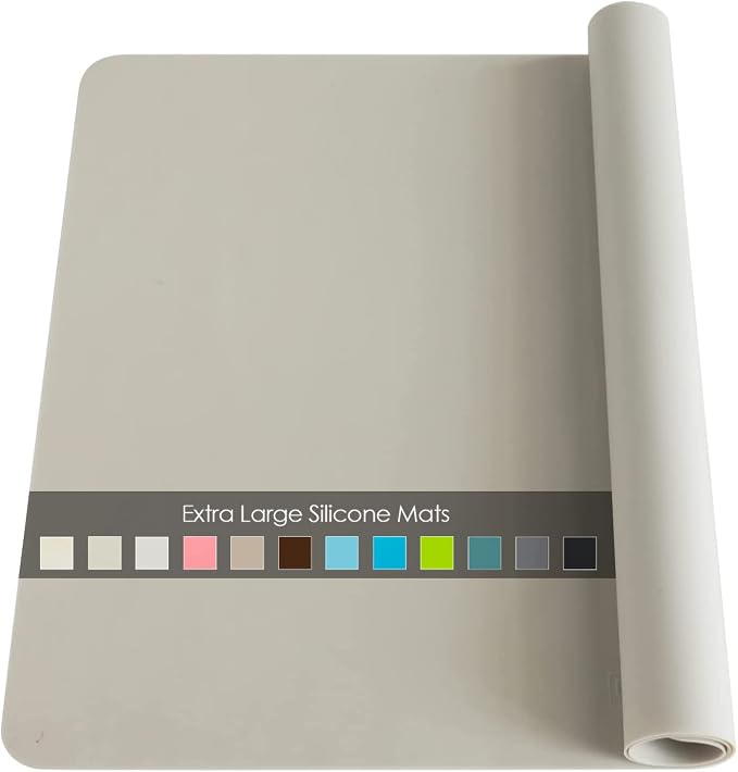 Extra Large Silicone Table Mat, Food-Grade Silicone Mat for Crafts Kids Placemat Desk Countertop Waterproof Protector Heat Insulation Kitchen Pastry Rolling Dough Pad, 27.6 x 15.7'' Light Gray, 1 Pack