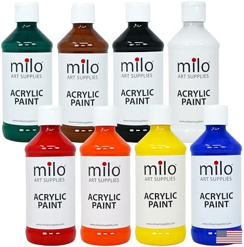 milo Acrylic Paint Set, 8 Primary Colors, 8 oz Bottles, Semi-Gloss