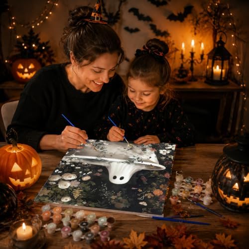 Ghost Paint by Numbers Kit for Adults Beginner with Framed 10x12 Inch