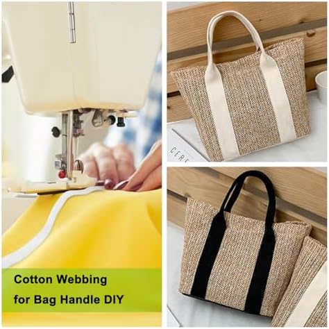 Cotton Webbing 1 Inch 12 Yards Natural Cotton Webbing Straps for Bags Handles, 1 Inch Weave Webbing for Cloth Tote Bag Straps Making,Cloth Belt, DIY Crafts Decoration (Natural 12Yards)
