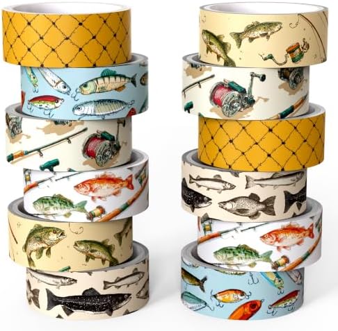 Fishing Washi Tape 12 Rolls 6 Designs, Angler Tape for Journaling