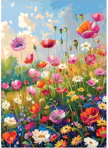 ckdiluy Flower Diamond Art Kits for Adults, 5D Colorful Wildflowers Diamond Painting Kit for Beginners, Flowers DIY Round Full Drill Painting with Gem Art Craft Kits for Home Wall Decor 12x 16 Inch