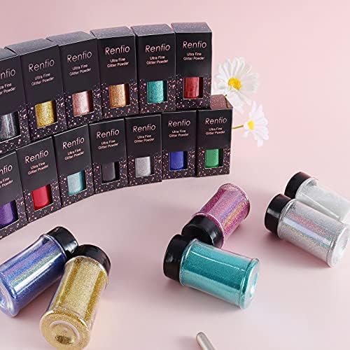Renfio Holographic Ultra Fine Gold Glitter Powder Metallic Resin Glitter | 2.11 Oz (60g) PET Flakes Crafts Sequins 1/128" 0.008" 0.2mm Epoxy Chips Flakes for Tumblers Slime - Laser Gold